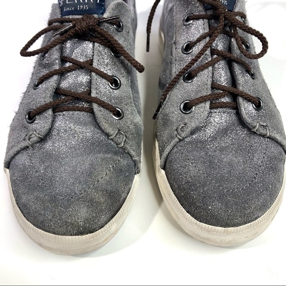 Sperry metallic silver suede lace-up sneakers 6 - Picture 9 of 11